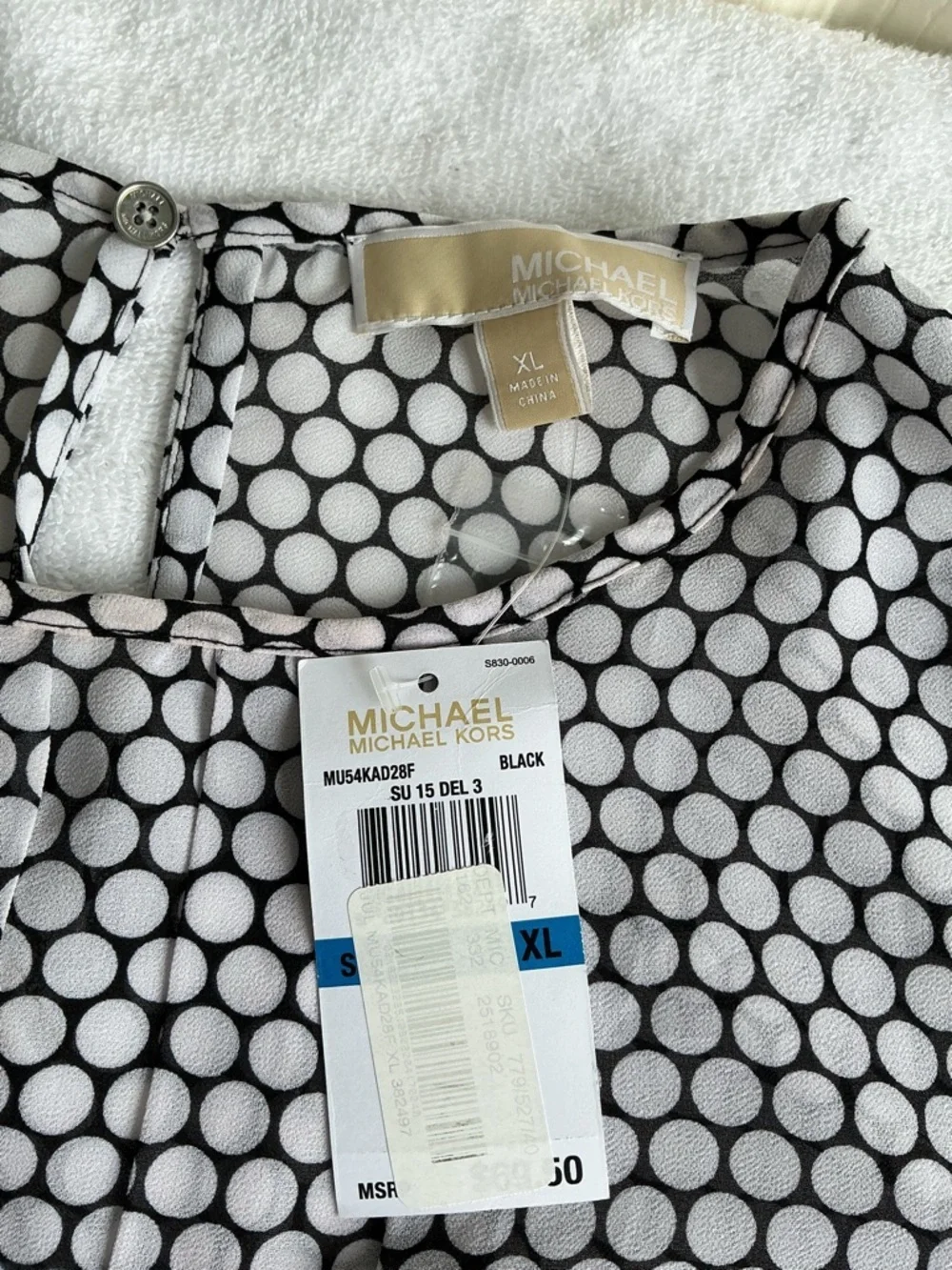 Michael Kors Black and White Polka Dot Pleated Sleeveless Top